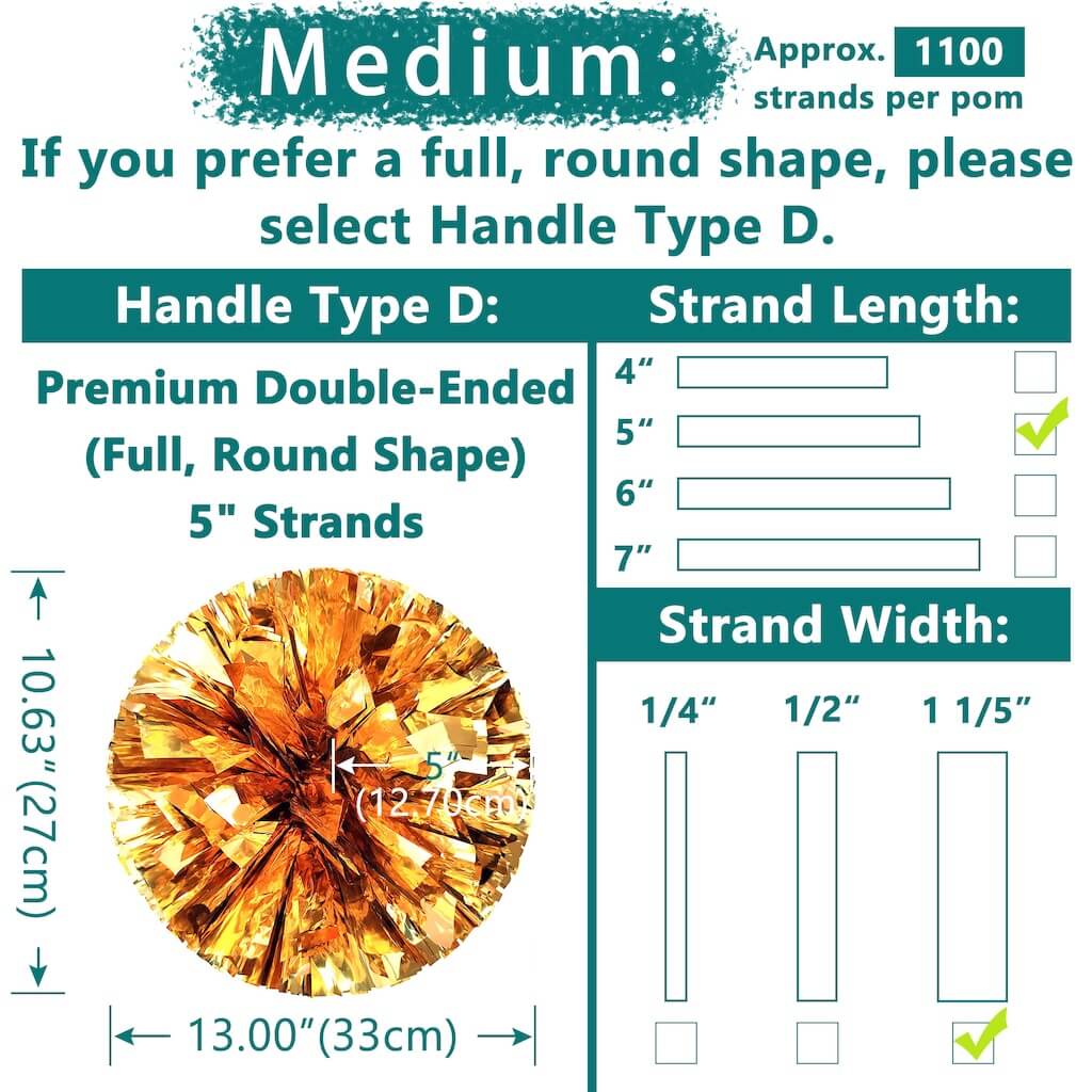 2-Pack 5" Metallic Shiny Cheer Pom Poms - Sparkly Cheerleading Poms for Teams & Practice | Power Rich