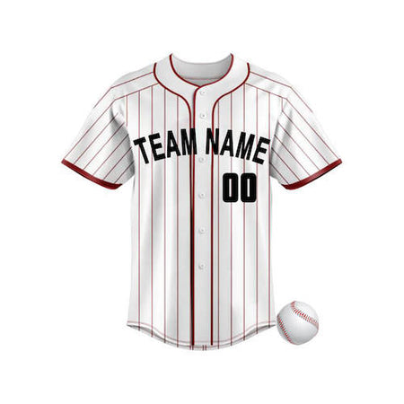 A withe baseball jersey with a baseball
