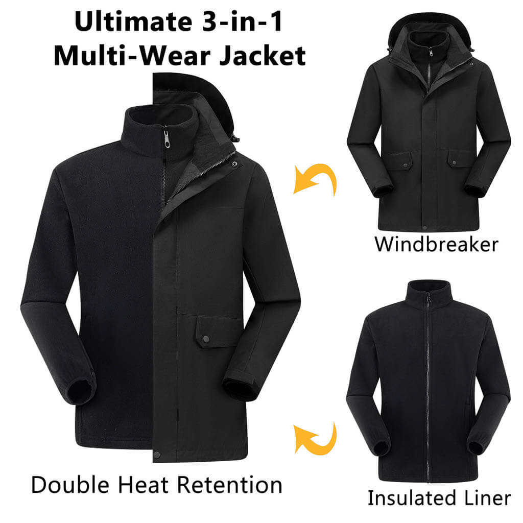 Custom Men’s 3-in-1 Thigh-length Waterproof Jackets