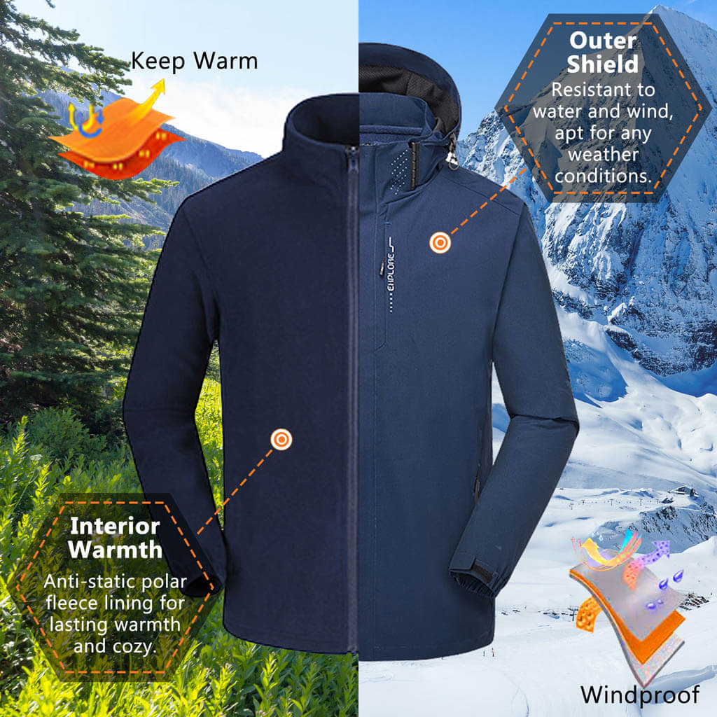 custom mens 3 in 1 waterproof jacket 3 in 1