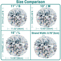 Size comparison chart for decorative strands with measurements in inches and centimeters.