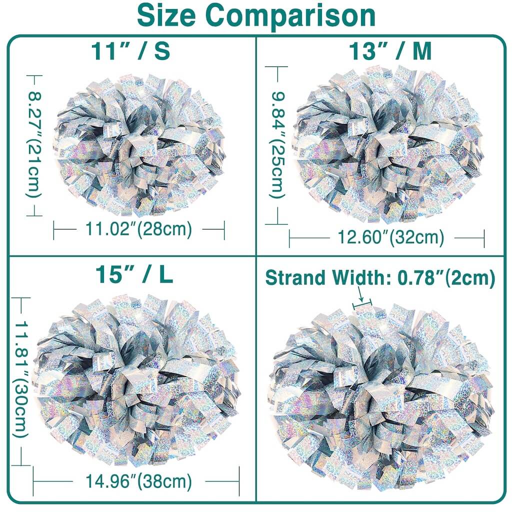 Size comparison chart for decorative strands with measurements in inches and centimeters.