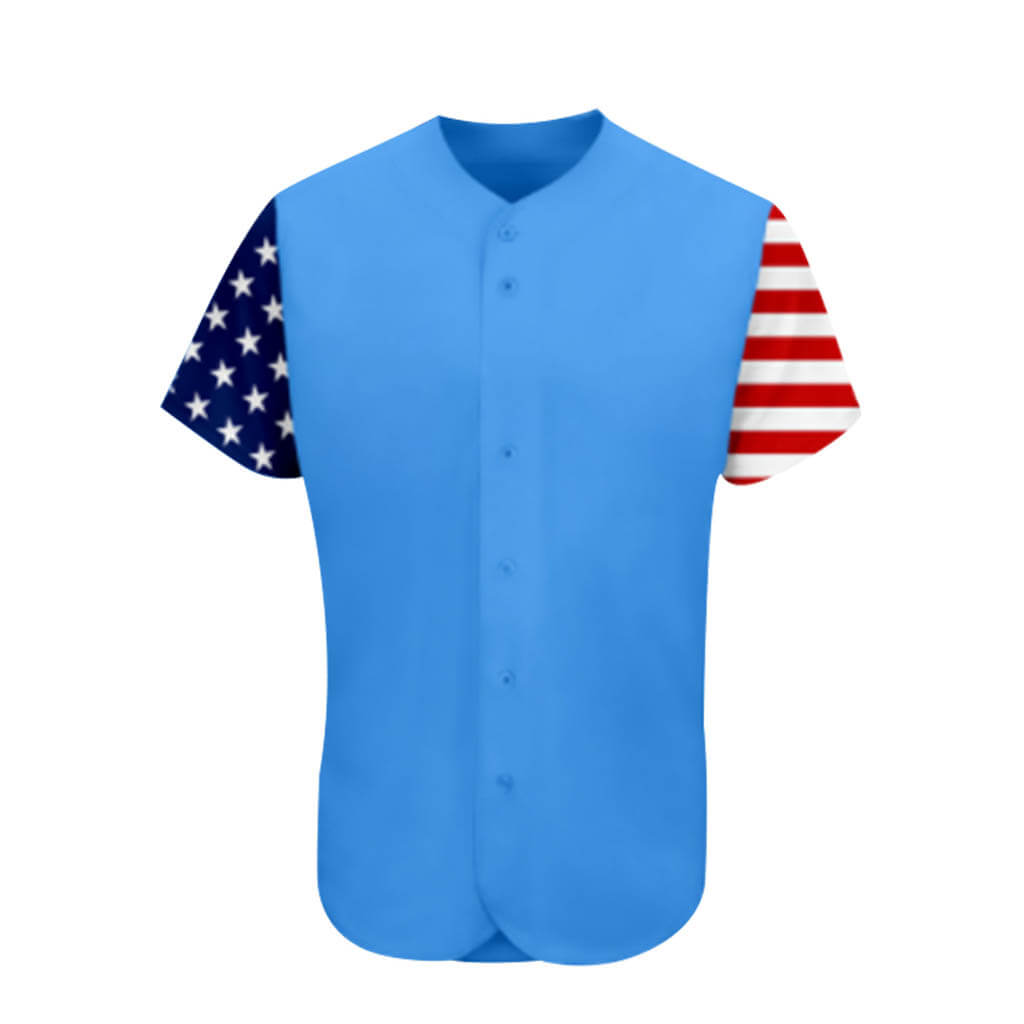 Custom American Flag Sleeves Women’s Baseball Shirts Blue / 2XL