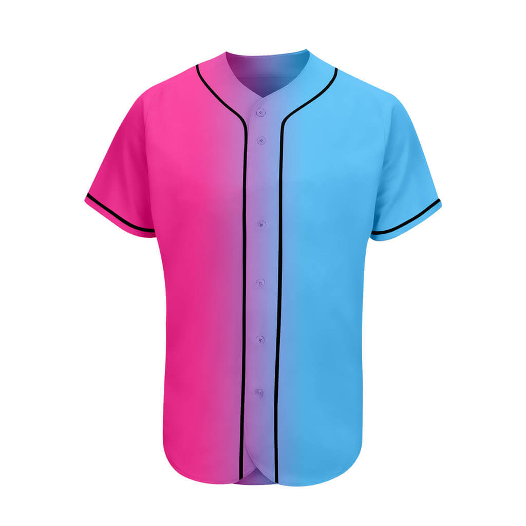 Custom Men’s Two-Toned Button Up Baseball Jersey Pink Blue / 3XL