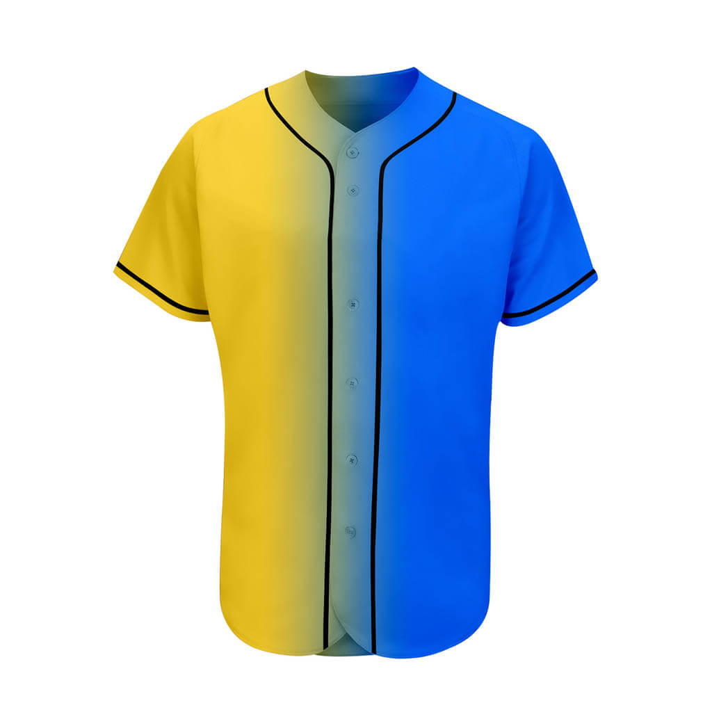 Custom Men’s Two-Toned Button Up Baseball Jersey Yellow Blue / S