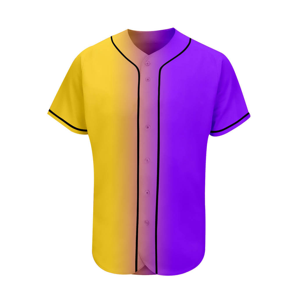 Custom Men’s Two-Toned Button Up Baseball Jersey Yellow Purple / M